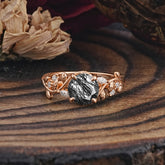 Romantic Round Cut Nature-Inspired Leaf Black Rutilated Quartz Engagement Ring for Women